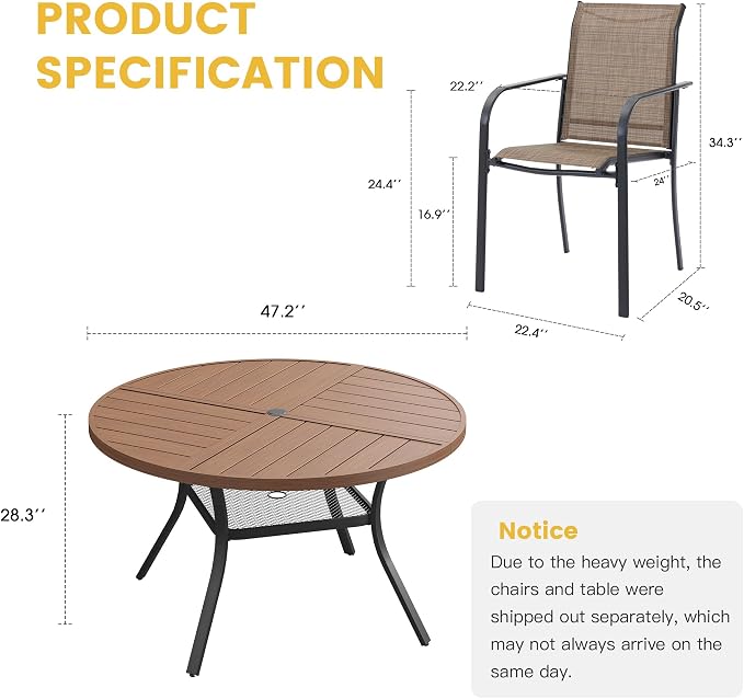 VICLLAX Patio Table and Chair Set of 6, All Weather Metal Round Outdoor Dining - Image 7