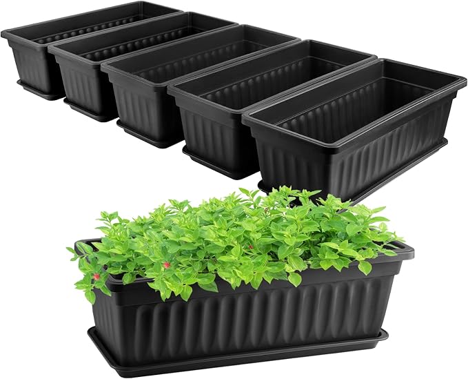 GREANER Rectangle Planters for Indoor Plants, 6 Pack 16.9x7.48 Inch Large by GREANER