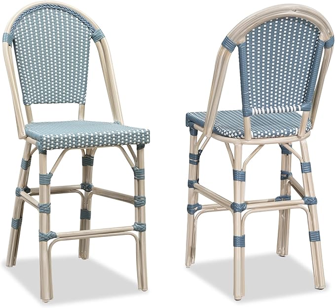 PURPLE LEAF French Counter Height Bar Stool Set of 2 25" White Print Finish by PURPLELEAF