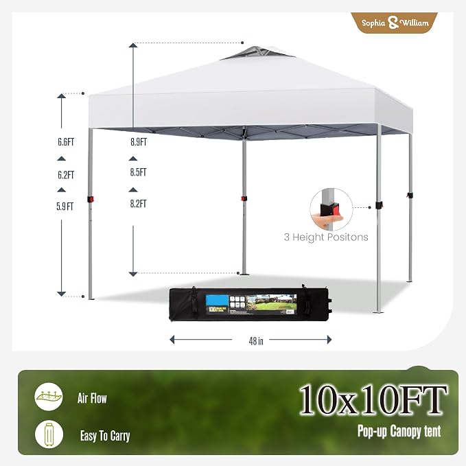 Sophia & William Canopy Tent Pop Up 10x10 ft, Outdoor Patio Portable Commercial - Image 7