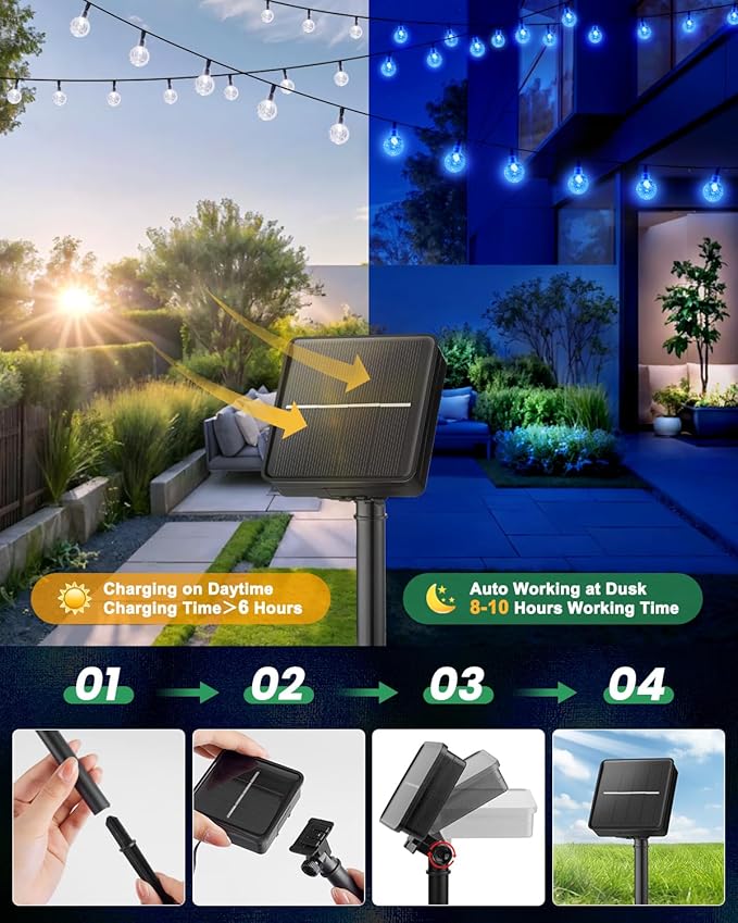 Solar String Lights Outdoor Waterproof, 2 Pack 60 LED 36.5 FT Each, 8 Lighting - Image 7