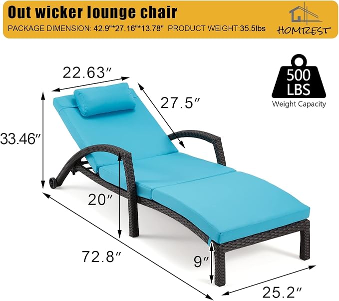 HOMREST Chaise Lounge Chairs Set of 6, PE Rattan Wicker Lounge Chair - Image 3