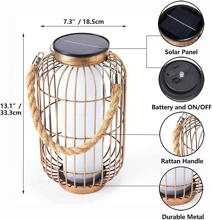 pearlstar Large Solar Powered Lantern Outdoor-Heavy Duty Metal Hanging Lights - Image 6
