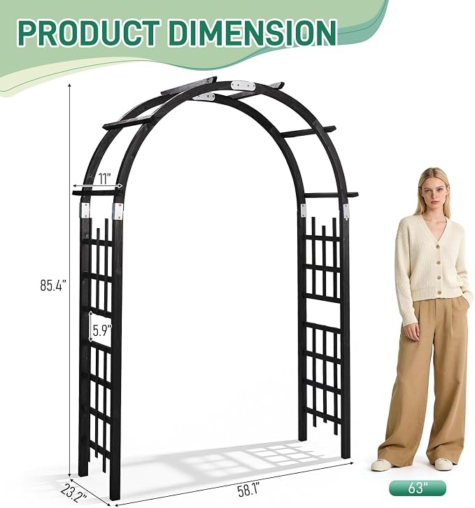 VINGLI Wooden Garden Arbor, Heavy Duty Outdoor Frame Trellis - Image 7