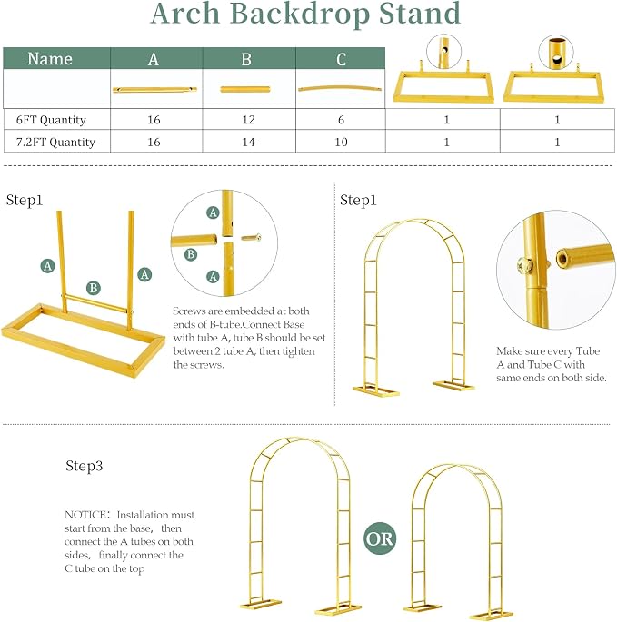 Arch Backdrop Stand 7.2FT, 6FT Set of 2, Metal Pergola Arbor Garden Arch Trellis - Image 8