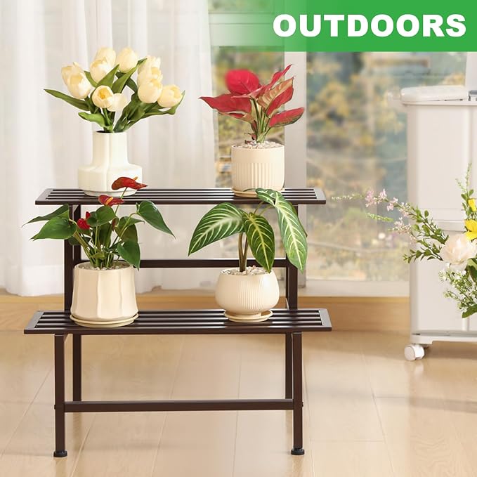 Metal Plant Stand Outdoor Plant Shelf Indoor, 2 Tier Heavy Duty Ladder Plant - Image 5