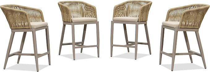PURPLE LEAF Counter Height Bar Stool Set of 4 Woven Rattan Counter Stool Bar by PURPLELEAF