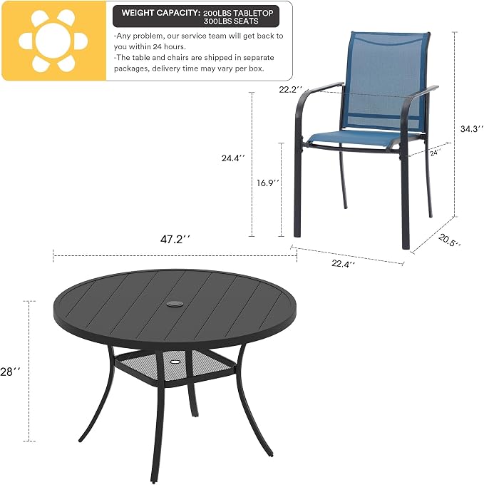 VICLLAX 7 Pieces Patio Dining Set, Outdoor Furniture Set Includes 47.2" Round - Image 7