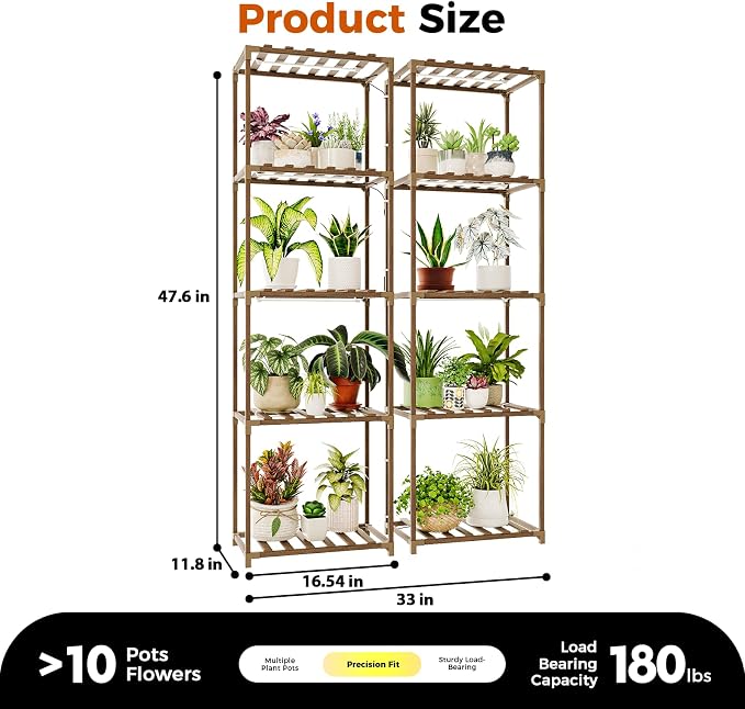 Bamworld Plant Stands with Grow Lights Sets of 2 Tall Plant Shelves - Image 7