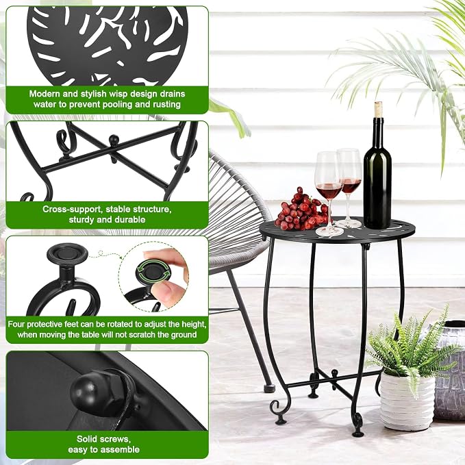 2 Pack Outdoor Side Tables for Patio, Weather Resistant Steel Patio Side Table - Image 7