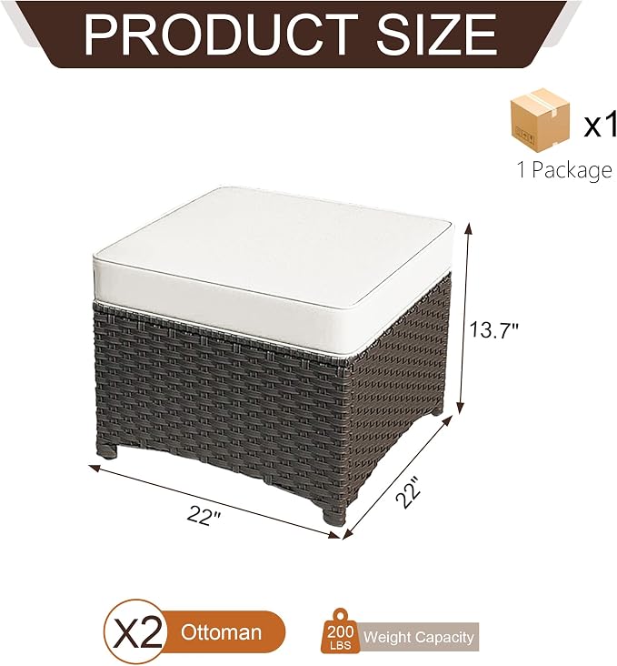 Patio Ottomans Set of 2, Outdoor 22" x 22" PE Wicker Ottoman - Image 4