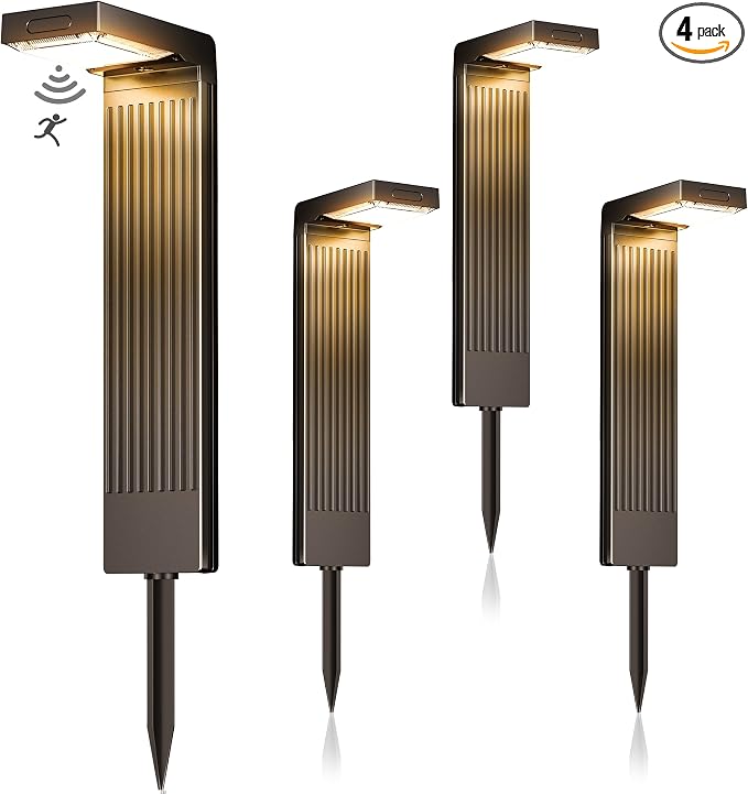 Solar Pathway Lights Outdoor 4Pack, 2 Color in 1 Motion Sensor Walkway Lights by COXSENI
