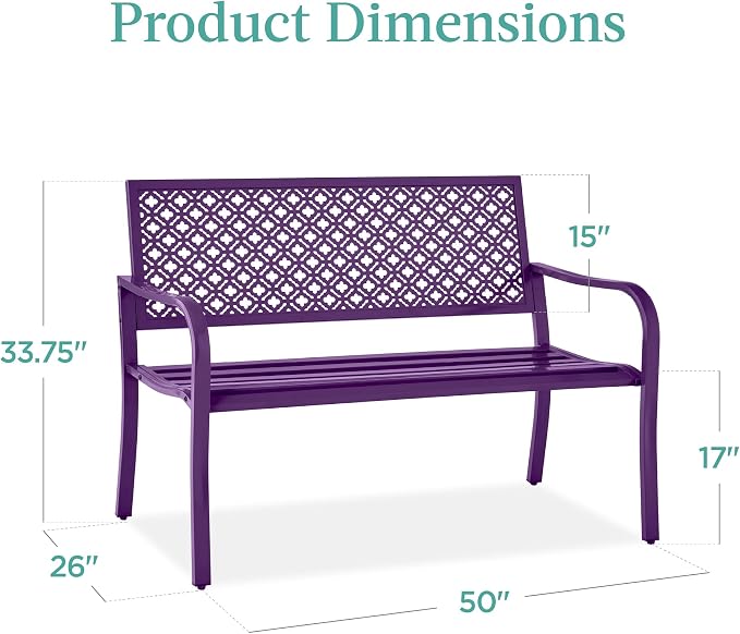 Best Choice Products Outdoor Bench 2-Person Metal Steel Benches Furniture - Image 2