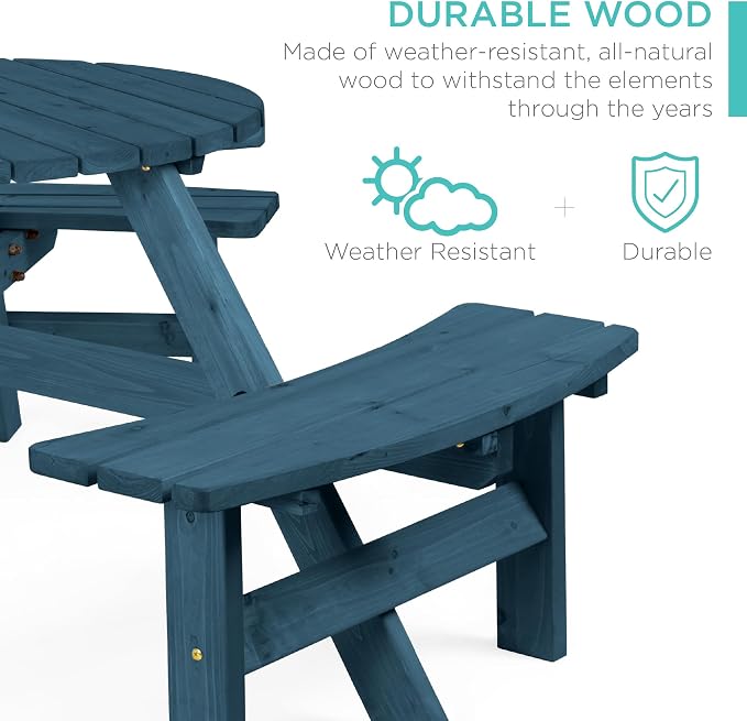 Best Choice Products 6-Person Circular Outdoor Wooden Picnic Table - Image 3