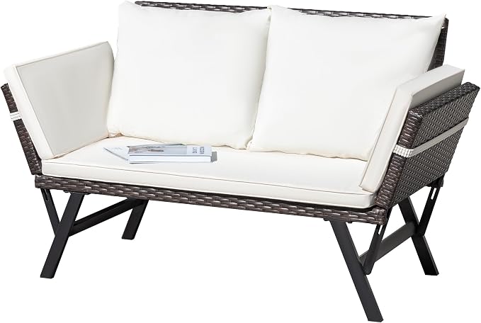Greesum Outdoor Sofa, Woven Rattan Patio Furniture, Convertible Daybed or by BuynowfromGreesum