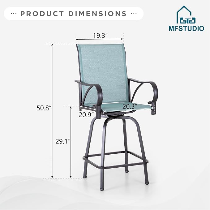 MFSTUDIO Outdoor Bar Stools Set of 2, Swivel Bar Height Patio Chairs Outdoor - Image 7