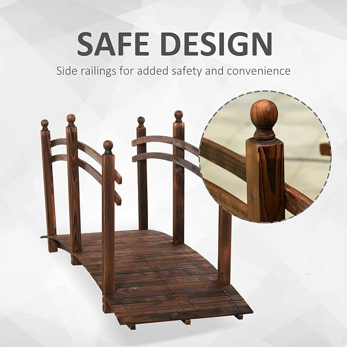 Outsunny 7.5' Wooden Arch Garden Bridge, Safety Rails - Image 5