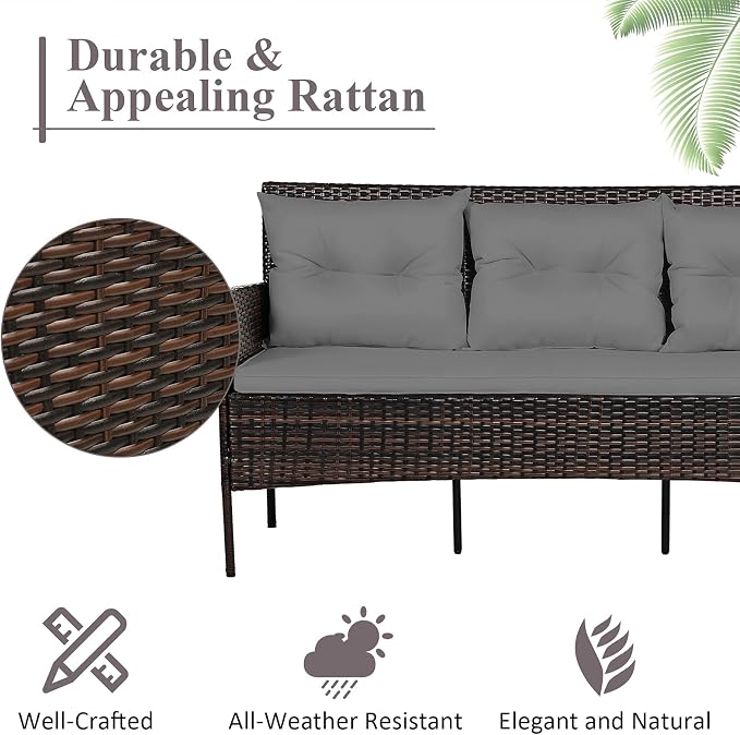 Tangkula 3 Pieces Patio Conversation Set, All Weather Outdoor PE Rattan Wicker - Image 8