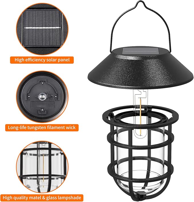 Solar Lantern Hanging Solar Lights Outdoor, Waterproof Metal Wall Lantern - Image 7