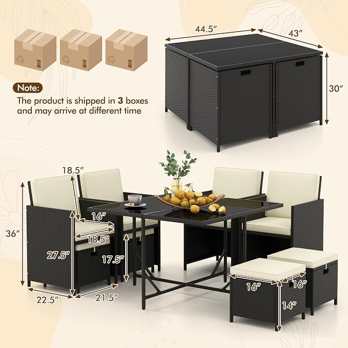 Tangkula 9 Pieces Outdoor Dining Furniture Set, Space-Saving Wicker Rattan - Image 7