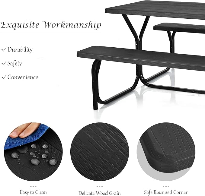 Giantex Picnic Bench Set Outdoor Camping All Weather Metal Base Wood-Like - Image 5