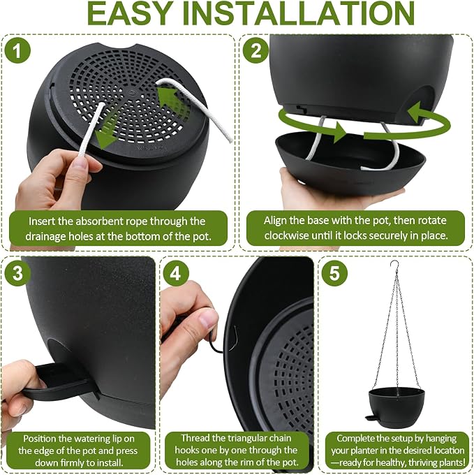 WOUSIWER Self Watering Hanging Planters, 2 Pack 10'' Plastic Pots - Image 7