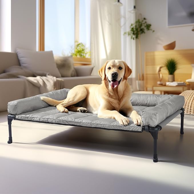 Veehoo Cooling Elevated Dog Bed Add Removable Waterproof Bolster Cushion Mat - Image 6
