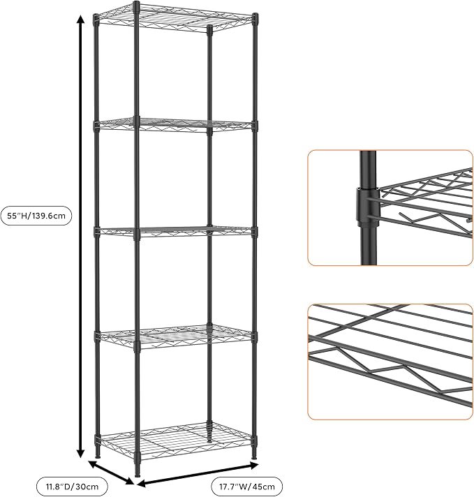 5 Tiers Shelf Metal Storage Shelves Wire Rack Closet Organizers - Image 3