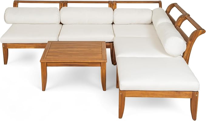 6 Piece Acacia Wood Patio Sofa Set, Outdoor Modular Sectional Garden Furniture - Image 4