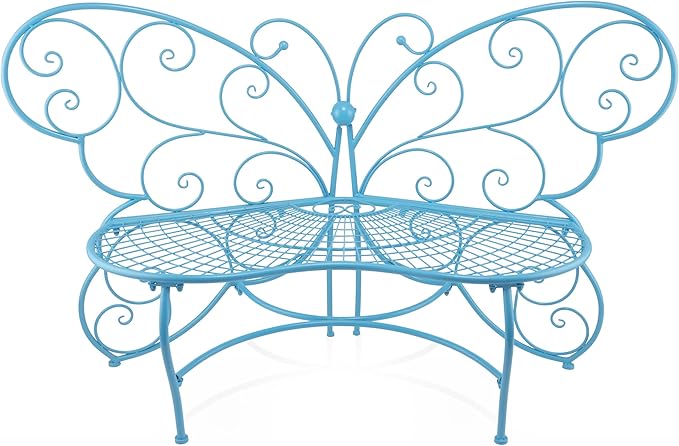 Alpine Corporation BAZ400BL Indoor Outdoor Metal Butterfly Shaped Garden Bench by AlpineCorporation