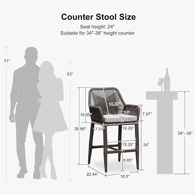 PURPLE LEAF Outdoor 24" Counter Height Bar Stools Chair Set of 2, All Weather - Image 3