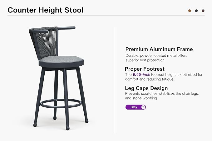 PURPLE LEAF Outdoor Swivel Counter Height Bar Stools Set of 2 Metal Modern - Image 8