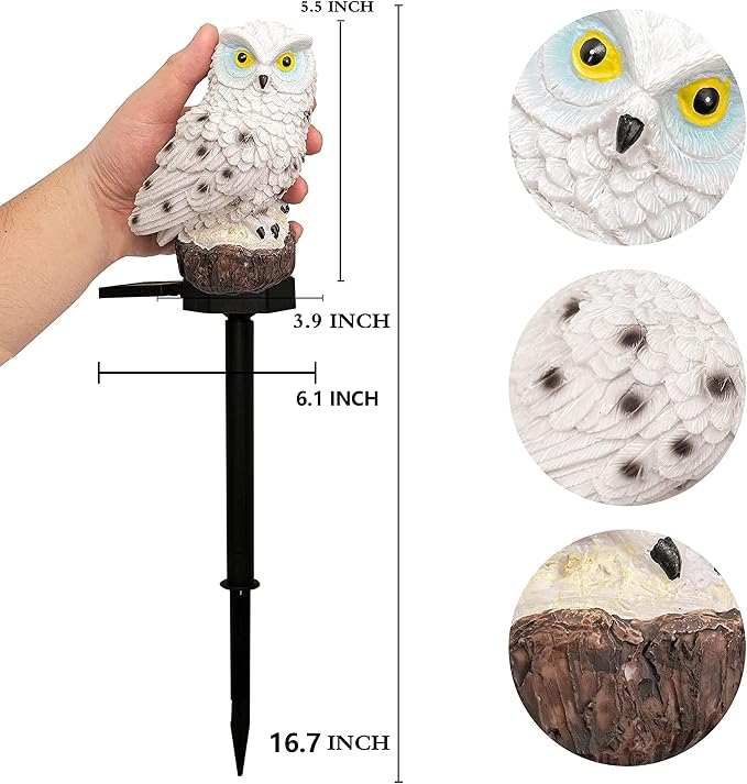 Dazzle Bright 2 Pack Owl Figure Solar LED Lights, Resin Garden Waterproof - Image 2