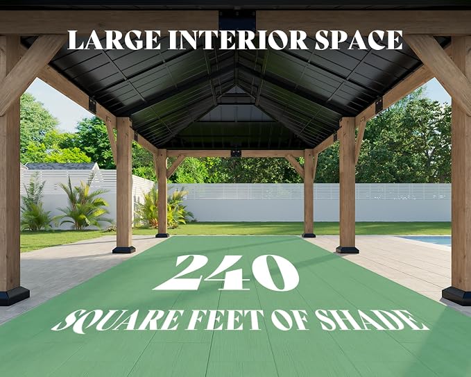 AMERLIFE 12x20 ft Hardtop Gazebo, Spruce Wood Gazebo - Image 5