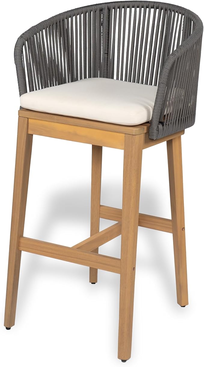 Christopher Knight Home Zax Set of 2 Patio Barstool, Acacia Wood & Rope Outdoor - Image 7