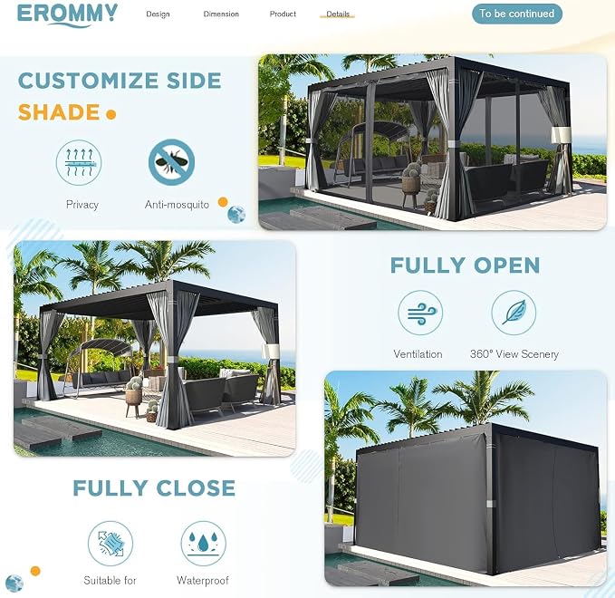 EROMMY Louvered Pergola 10' x 12', Outdoor Aluminum Pergola - Image 5