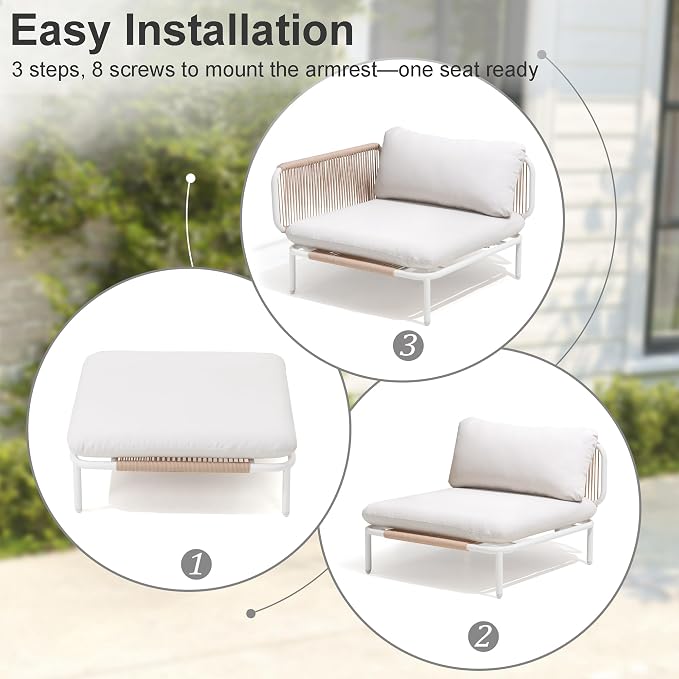 6 Piece Modern Outdoor Sectional Sofa, Weather-Resistant Metal Frame and - Image 9