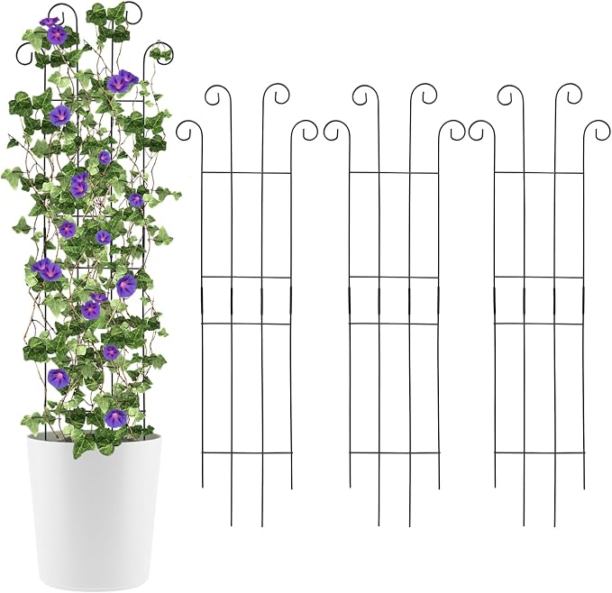 4 Pack 32'' Wave Shape Black Metal Trellis by ANCOUUIN