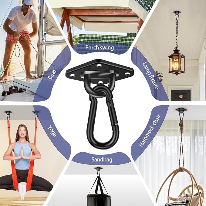 Hammock Hooks 4 Pack, Heavy Duty Hammock Hanging Kit, M8 Pad Eye Hanging Hooks - Image 7