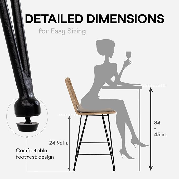 IDZO Rattan Counter Height Bar Stools, 36.5" Tall, 400lbs Capacity, Durable - Image 8