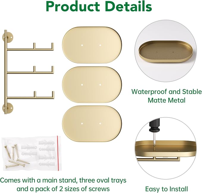 Rotating Window Wall Plant Shelves Stand Holder, 3 Tiered Metal Gold Floating - Image 5