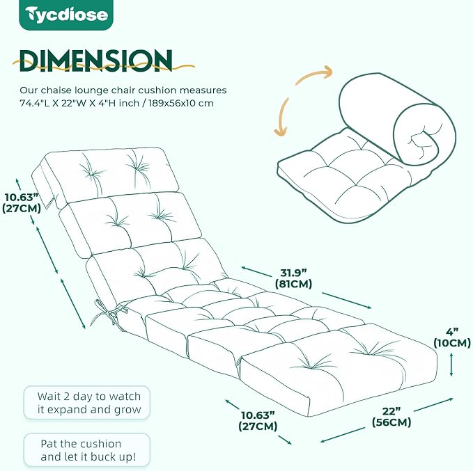 All Weather Chaise Lounge Cushions Outdoor 74.4 x 22 x 4 Inches Lounge Chair - Image 3