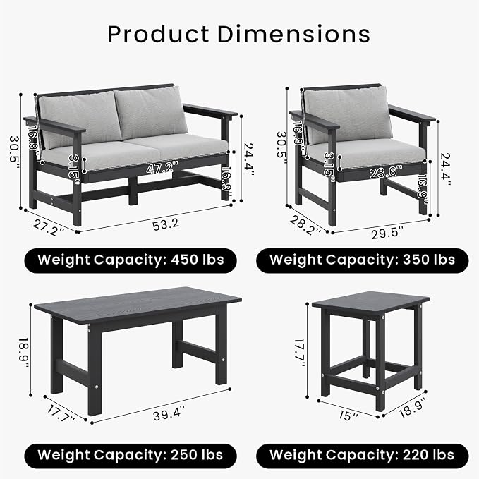 5-Piece Patio Conversation Sets, Weatherproof HDPE Sectional Furniture Set - Image 2