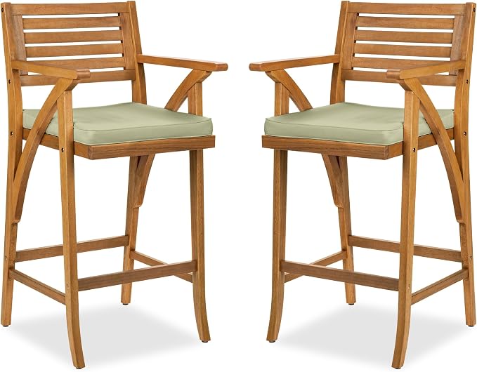 Best Choice Products Set of 2 Outdoor Acacia Wood Bar Stools Bar Chairs by BestChoiceProducts