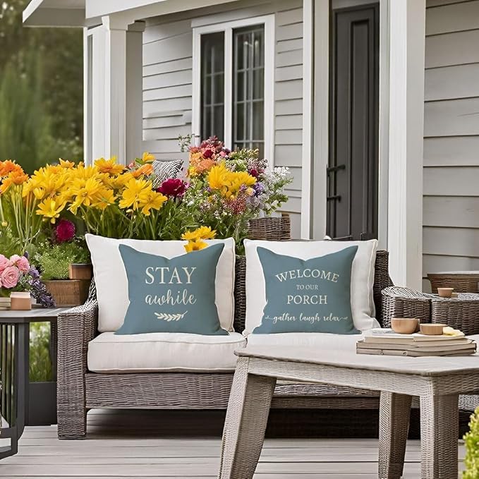 PANDICORN Welcome to Our Porch Stay Awhile Farmhouse Decorative Throw Pillow - Image 3