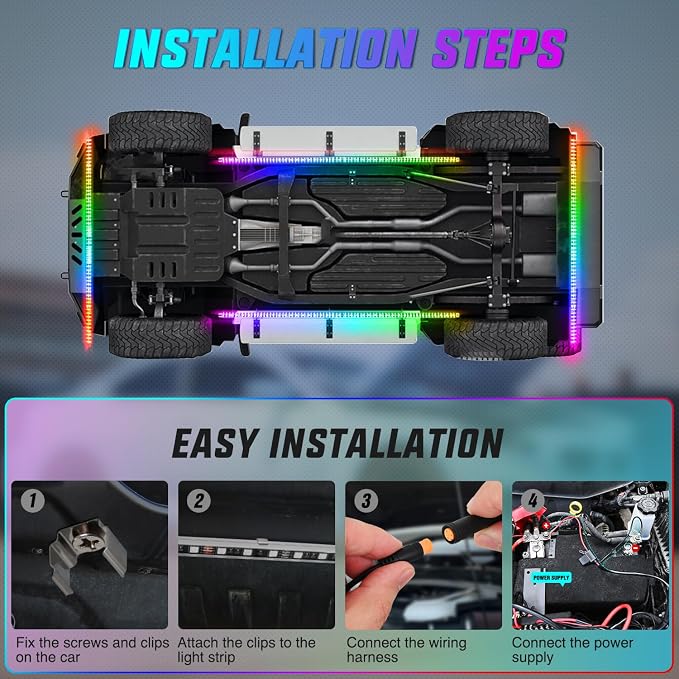 Nilight 4Pcs Aluminum Underglow Neon Accent Strip Lights 396 LEDs Dream Color - Image 6