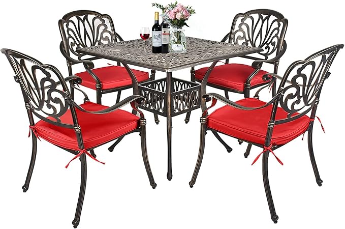 TITIMO 5-Piece Cast Aluminum Outdoor Patio Dining Set, 4 Pattern Chairs and by TITIMO