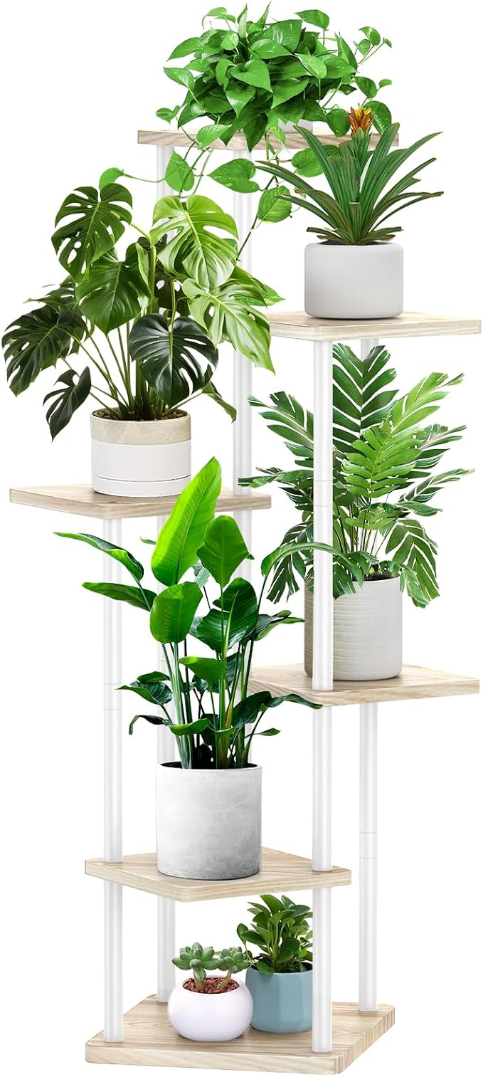 6 Tier Wood Tall Plant Stand Metal Rack Indoor, Planter Shelf Display Rack by YOCOMEY