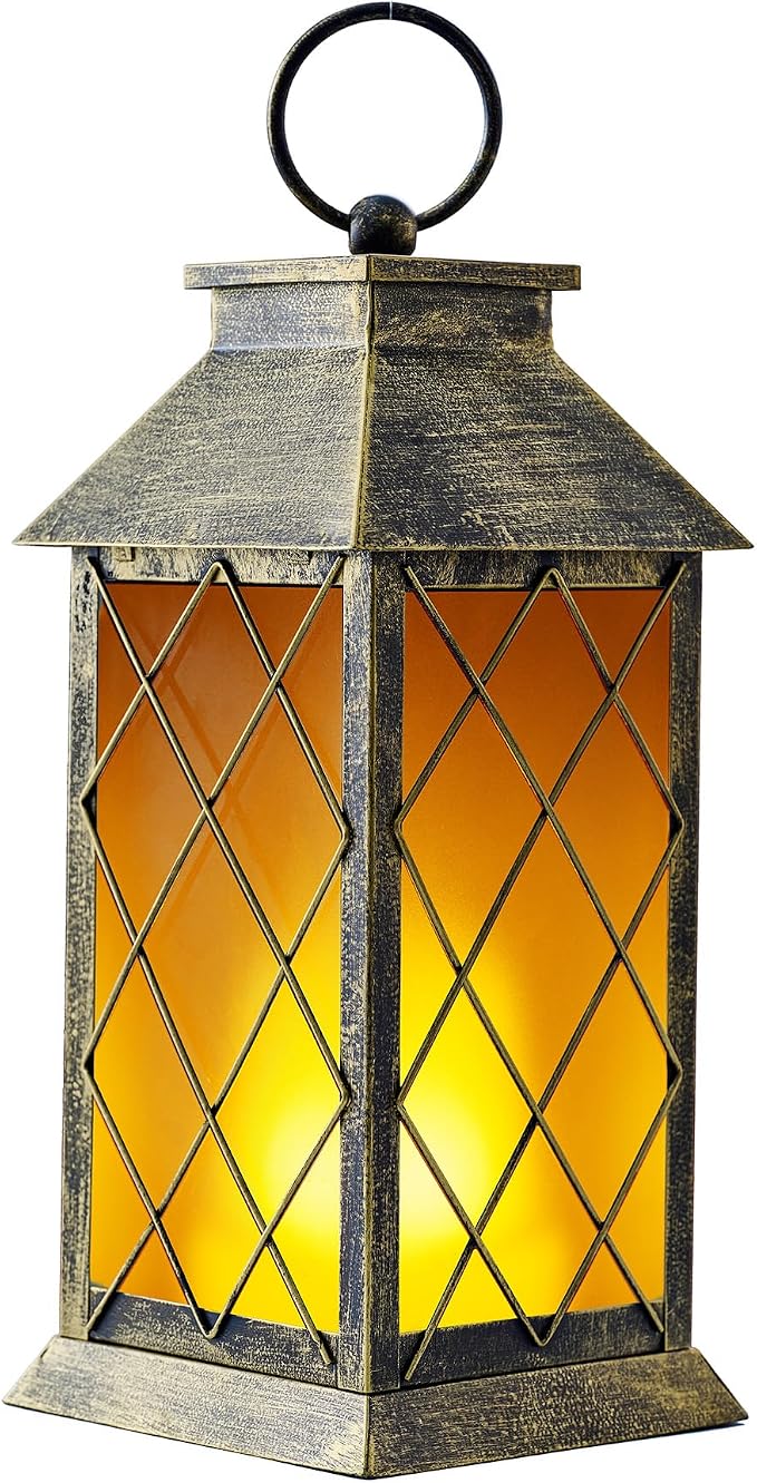 18" Solar Lantern with Flickering Flame Light, Large Outdoor Waterproof Solar - Image 8