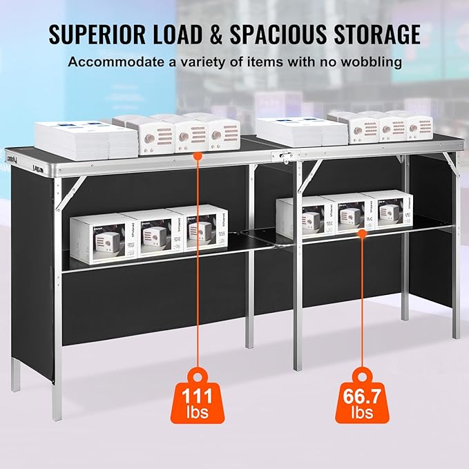 VEVOR Extra Long Folding Portable Bar Tradeshow Podium Table - Image 5